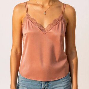 Abercrombie & Fitch Peach Satin Lace Trim Cami Top Button Back Small